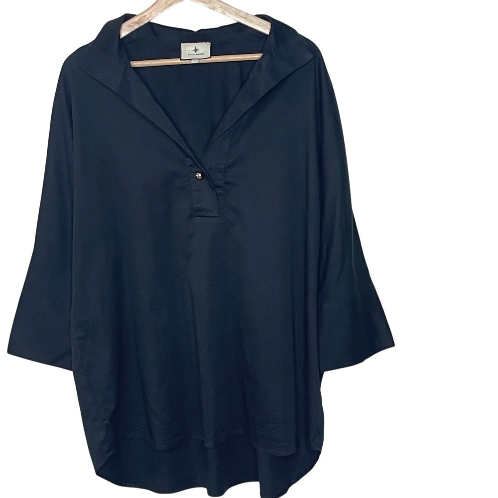 Tuckernuck Womens Black Cotton Poplin Oversized Tunic Top Gold Buttons Size L
